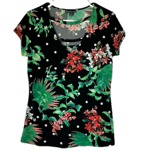 BOLD ELEMENTS Floral and Polka Dot Top, Women’s M, Green Black